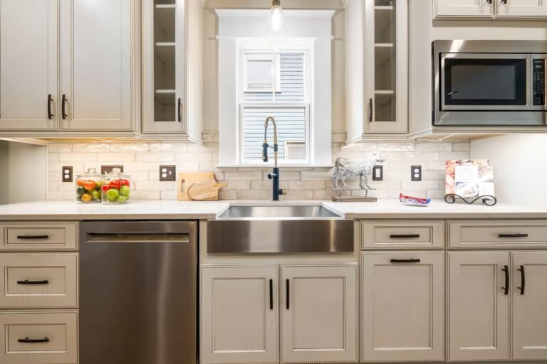 Kitchen with a farmhouse sink under a window